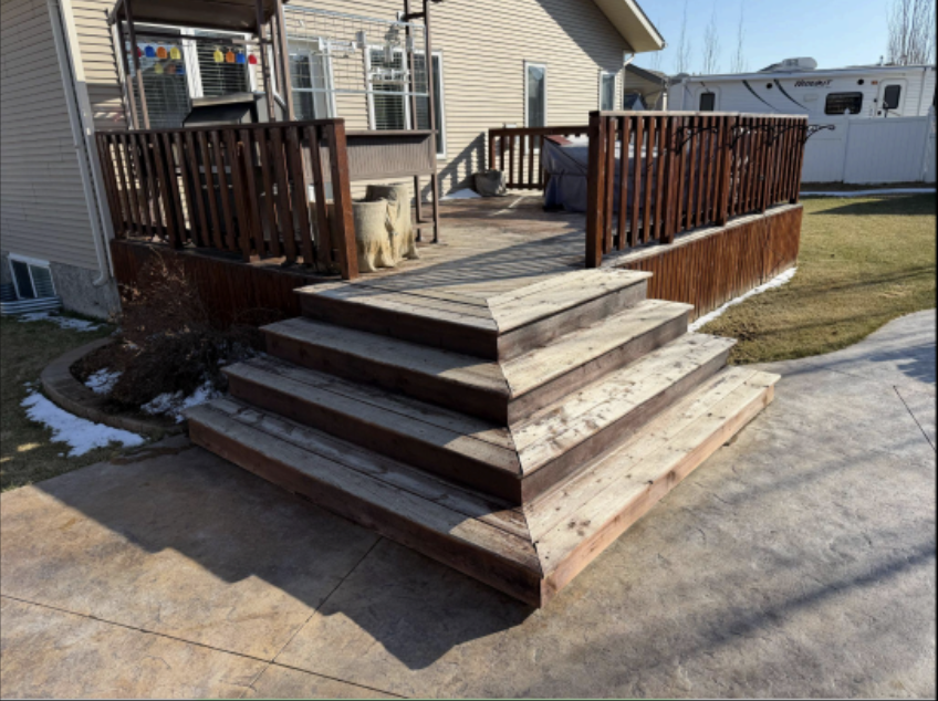 Before, Two-Tone Composite Deck & Mitred Stair in Springbrook, AB, by Green Ladder Contractors
